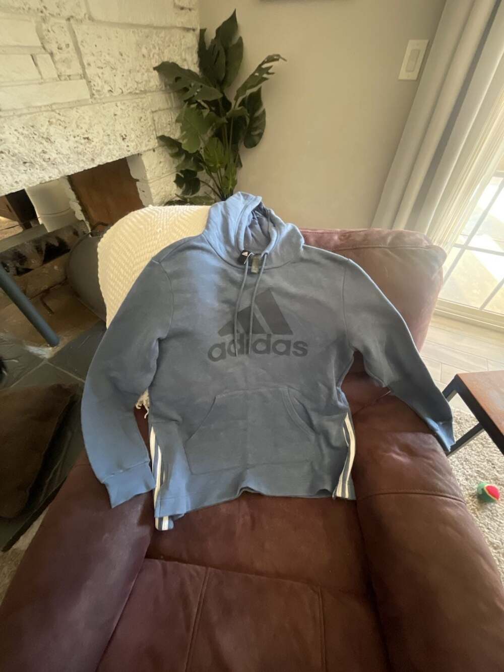 Adidas Pullover Hoodie Size M Blue Cotton Stretch Slit Casual Wear